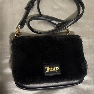 Juicy Couture Black Faux Fur Crossbody Bag with Gold Accents